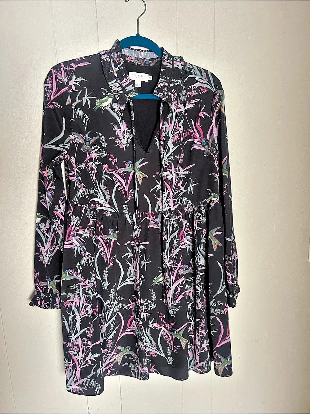 Ted Baker Floral Mini Dress in Black & Pink Size Medium/size 8